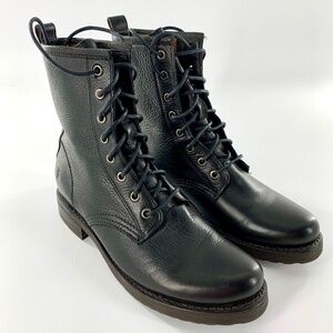 Frye Black Veronica Leather Combat Boots, Biker size 8.5 B